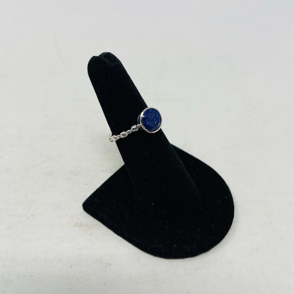 Shop LC Blue Lapis Lazuli Size 6 Sterling Silver Solitaire Beaded Band Ring 5167 - Picture 2 of 6